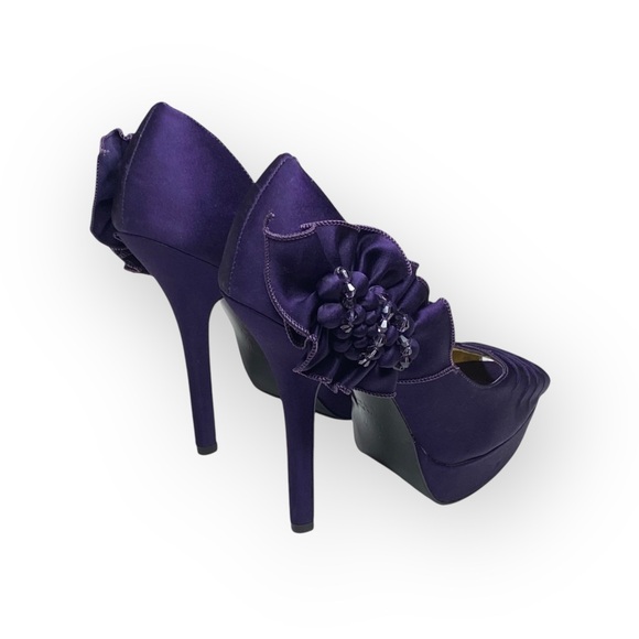 new Nina ༄ Satin Crystal D’Orsay Platform Peep Toe Stiletto Heel༄ Amethyst ༄ 6.5 - Picture 3 of 16